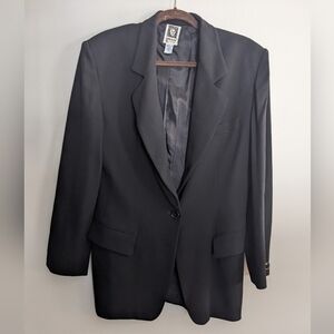 Vintage 1990s Women's Anne Klein Wool Blazer Size 12 Black Shoulder Pads